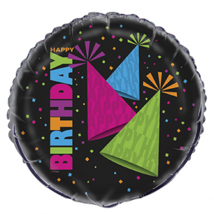 Neon Party Hats Happy Birthday Balloon